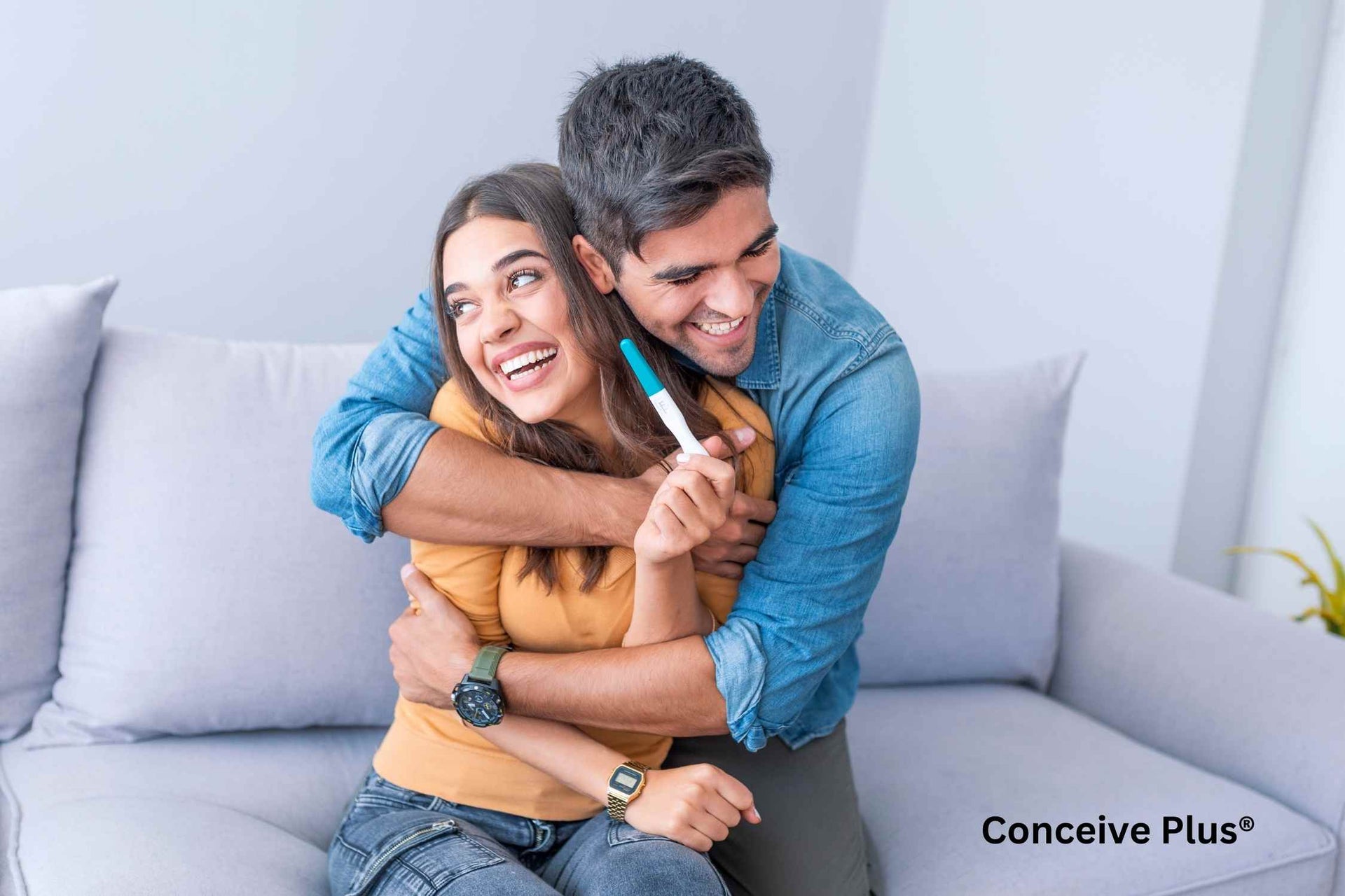 is fresh sperm better for getting pregnant the image shows a happy couple with a pregnancy testing stricp with a positive result on it