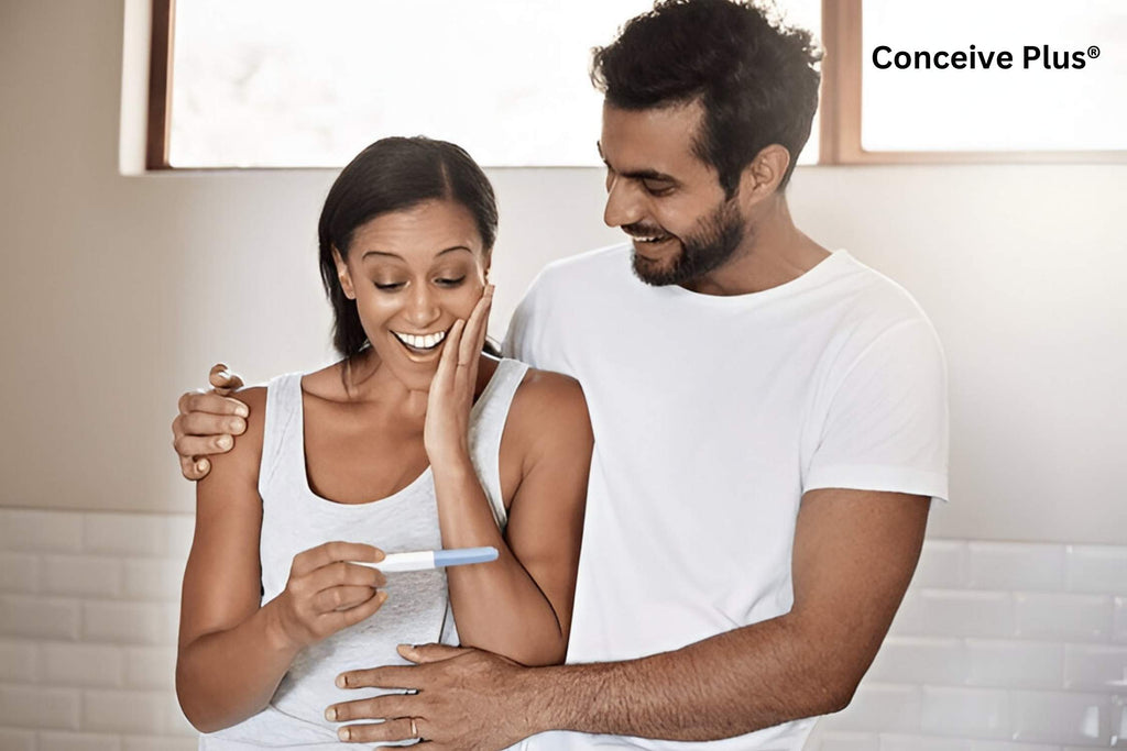 sperm viability Excited, man and woman in home with pregnancy test Good news, surprise results and pregnant couple with celebration of health, wellness and happy in marriage